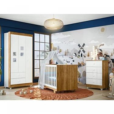 Imagem de Quarto de Bebê Berço Minicama com Colchão, Cômoda e Guarda Roupa 3 Portas Life Tigus Baby Branco/ypê