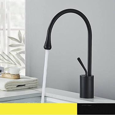 Imagem de Torneira de banheiro de ouro escovado monocomando 360 bico de latão quente frio misturador de água torneira de pia para cozinha, preto fosco médio