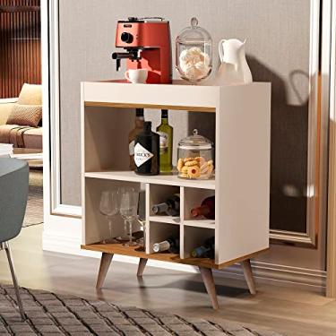 Imagem de Aparador Buffet Adega Barzinho Pés Palito Retrô Encanto - Off White com Freijó