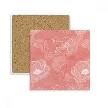 Imagem de Linha de planta de flor com estampa de peônia quadrada, porta-copos, suporte de subplaca, pedra isolante