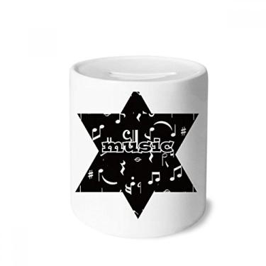 Imagem de DIYthinker Caixa de notas e barra de música branca preta porta-moedas de cerâmica para presente de cofrinho