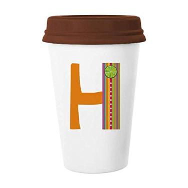 Imagem de Caneca de cerâmica H alfabeto laranja com estampa fofa de frutas café bebendo vidro cerâmica copo tampa