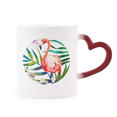 Imagem de Plantas tropicais, flores de flamingo, caneca sensível ao calor, copo de grés que muda de cor vermelha