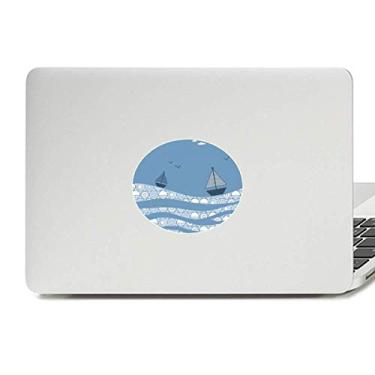 Imagem de Decalque de notebook com emblema de vinil e ilustração de nuvem de barco e ondas marinhas