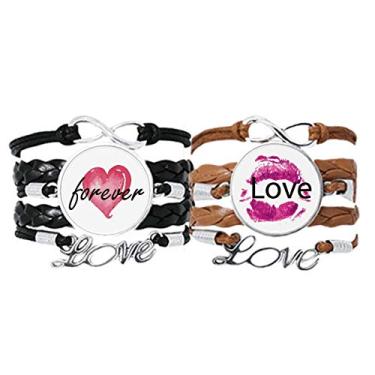 Imagem de DIYthinker Pulseira de couro rosa para o Dia dos Namorados Love com alça de mão e cordão de couro para sempre amor