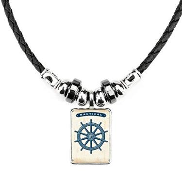 Imagem de DIYthinker Colar militar militar do exército do oceano com pingente de corda de couro de torque de leme Exploration