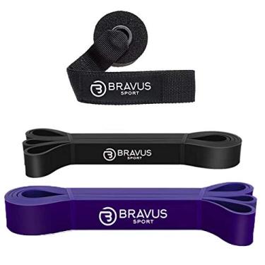 Imagem de Kit Super Band Média e Forte Elástico Extensor e Âncora de Porta Bravus Sport
