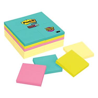 Imagem de Post-it Notas super adesivas 7,6 cm x 7,6 cm, coleções de néons amarelo canário e supernova 24 blocos/pacote com 90 folhas/bloco