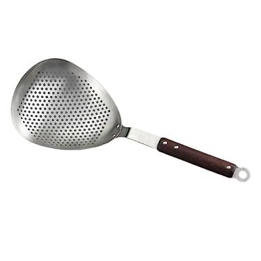 Imagem de Generic Escumadeira de aço inoxidável colher com fenda para cozinhar colher à prova de ferrugem com alça de madeira peneira de alimentos concha para colher, Cabo de madeira de 38,8 cm