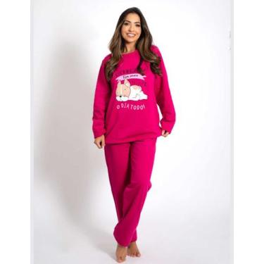 Imagem de Pijama Feminino Flanelado Longo Inverno Calça Comprida Blusa D Emanga