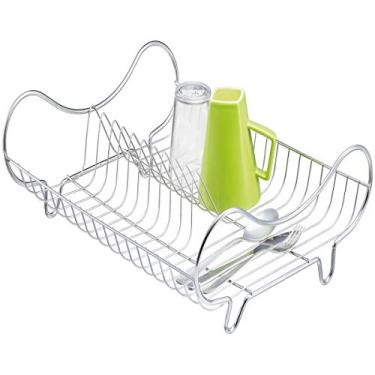 Imagem de Escorredor de Louça Cromado 10 Pratos Espaço Lateral para Talheres Organização Cozinha