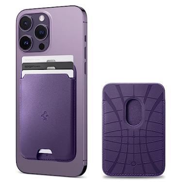Imagem de Spigen Valentinus (MagFit) Suporte Magnético para Cartão 3 Cartões Projetado para MagSafe compatível com Modelos iPhone 16, iPhone 15, iPhone 14, iPhone 13, iPhone 12 - Roxo