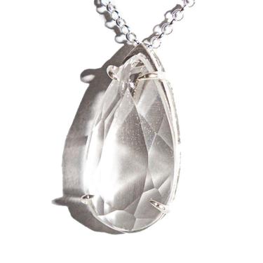 Imagem de Colar Gota Facetado Pedra Cristal Natural Garra Prata 950