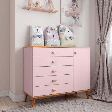 Imagem de Cômoda Infantil Bartira Ternura com 5 Gavetas e 1 Porta - 106,8cm de largura