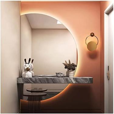 Imagem de Espelho Semicircular LED, Decoração Leve De Luxo, Espelho De Maquiagem De Vestir 60x90cm, Espelho De Parede De Corpo Inteiro 70x100cm - Com Luz Bicolor/sem Luz,B,60*90cm(23,62*35,43 Pol.),Pleasant