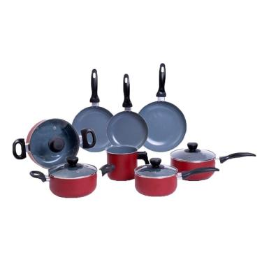 Imagem de Jogo de panelas antiaderente cerâmica 8 pçs vermelha - Oikos