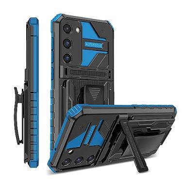 Imagem de YOUULAR Capa compatível com Samsung Galaxy S22 Plus PC rígido + TPU macio + suporte + clipe dorsal capa de telefone à prova de choque capa protetora antiqueda capas militares suporte oculto bult-in azul