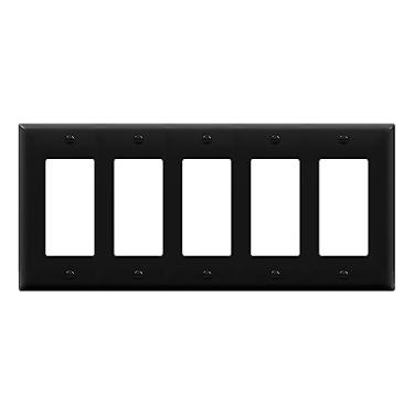 Imagem de Interruptor de luz decorativo Enerlites ou placa de parede de saída receptáculo, policarbonato termoplástico inquebrável, tamanhos 5-Gang 4,50" x 10,03", cores pretas brancas, Black
