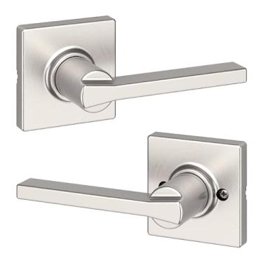 Imagem de Kwikset Maçaneta de porta de passagem interna Casey, alavanca para portas de armário e corredor, alavanca reversível sem trava, níquel acetinado, com proteção Microban