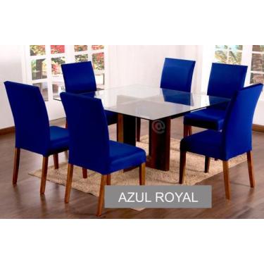 Imagem de Kit 6 Capas Para Cadeira Mesa De Jantar Azul Royal Lisa - Empório Do L