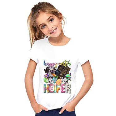 Imagem de Camisetas com estampa de dia de Páscoa para adolescentes, meninas, meninos, coelhinhos, crianças, meninas, meninos e meninas, Rosa choque, 7-8 Anos