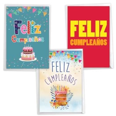 Imagem de NobleWorks Pacote sortido de 3 cartões de aniversário espanhóis com envelopes (3 designs, 1 cada) Fiesta Time VC10236BDG-C1x3-SL
