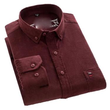 Imagem de Camisa masculina casual de veludo cotelê de algodão sólido para trabalho masculina manga longa vintage macia primavera outono com bolso frontal, Dxr02, 3G