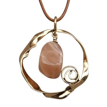 Imagem de AZORA Colar de pingente de anel múltiplo de cor bronze feito à mão estilo boho longo de corda de couro colar para mulheres, Couro, Sem Pedra Preciosa