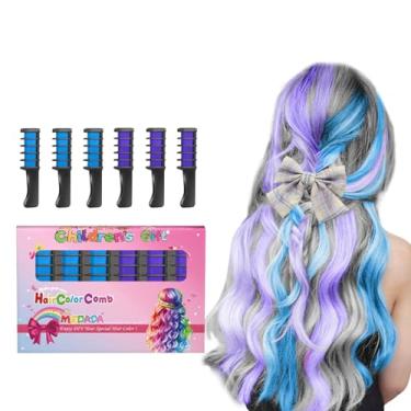 Imagem de MSDADA Pente de giz de cabelo temporário para meninas e crianças com cabelos claros, giz de cabelo lavável para meninas 4 5 6 7 8 9 10 aniversário cosplay faça você mesmo, Natal, Ano Novo (azul e