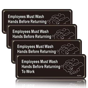Imagem de Pacote com 4 funcionários devem lavar as mãos antes de retornar ao trabalho, placa informativa de segurança acrílica fácil de montar, 3M autoadesivo para banheiro executivo, 23 x 7,6 cm dourado