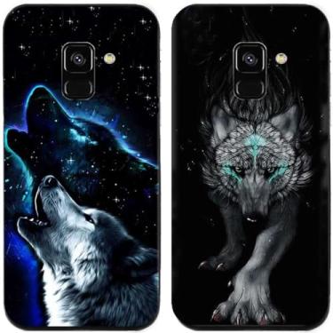 Imagem de 2 peças coruja lobo leão tigre gato pilha golfinhos pug husky cão dinossauro panda capa de telefone traseira gel TPU para Samsung Galaxy A8 2018 (lobo)