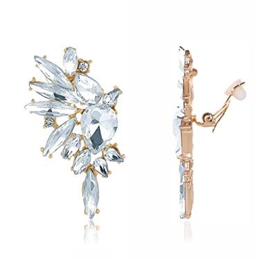 Imagem de Met-edianger Brincos vintage de strass com clipe de cristal retrô, brincos pendentes não perfurados para mulheres e meninas, Zinco, Strass Vidro