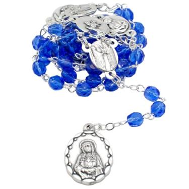Imagem de Seven Sorrows of Mary Chaplet | 50,8 cm de comprimento | Inclui estojo de plástico | Oração de meditação católica | Grande presente católico para a primeira comunhão e confirmação (azul)