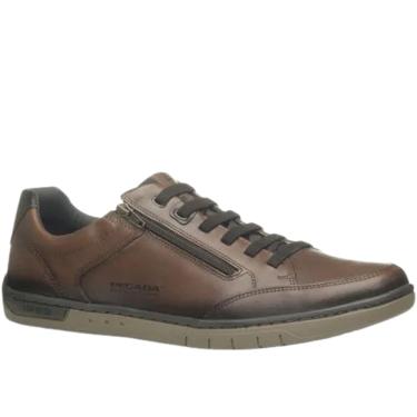 Imagem de Sapatênis Masculino Pegada Plus Size Couro Anilina Marrom Pinhão Elástico Zíper