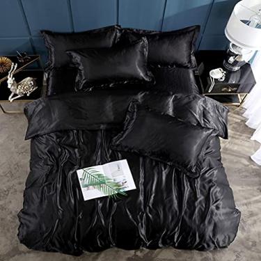 Imagem de Conjunto de cama de cor sólida rayon conjunto de capa de edredom jogo de cama de casal solteiro (cor: E, tamanho: Queen Size 3 peças) (preto king size 4 peças)