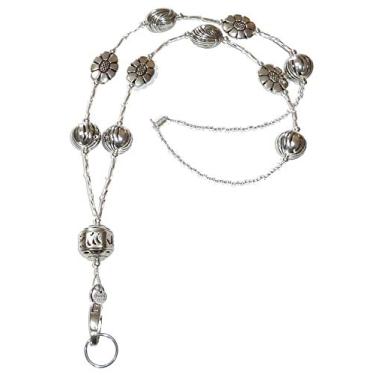 Imagem de Colar de contas ocas escondidas estilo grosso moderno com contas de cordão, cordão de joia de 86 cm para porta-crachá de identificação e chaves, Chunky Silver - Magnetic Breakaway - Safer, Long