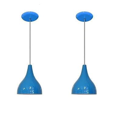 Imagem de Kit com 02 Luminarias Pendentes Modelo Funil - Ideal para Cabeceira de Cama, Balcão, Bancada (Azul)