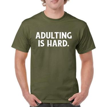 Imagem de Camiseta Adulting is Hard Funny Adult Life Do Not recommend Humor Parenting Responsibility 18th Birthday Men's Tee, Verde militar, P