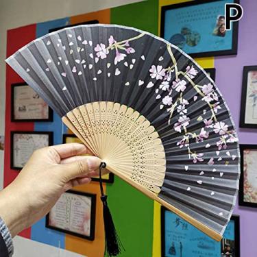Imagem de YQHWLKJ Ventilador dobrável com padrão de flores clássicas de cerejeira ventiladores portáteis para presentes e decoração de parede