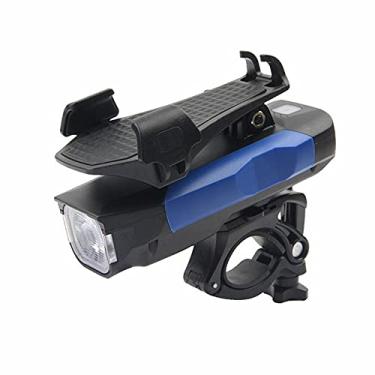 Imagem de HGYJ Luz frontal para bicicleta, luz frontal multifuncional para bicicleta, suporte para celular/banco de potência/buzina, 4000/2400 mAh, carregamento USB à prova d'água, 120 db, luz forte, quatro