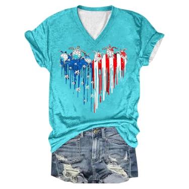 Imagem de Camiseta feminina com estampa de coração da bandeira americana 4 de julho camiseta patriótica engraçada manga curta listras estrelas tops, nº 29 - verde menta, G