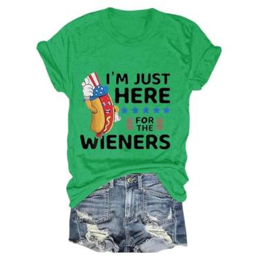 Imagem de Camiseta feminina I'm Just Here for The Wieners 4th of July de manga curta com bandeira americana patriótica dos EUA, #03 - verde, M