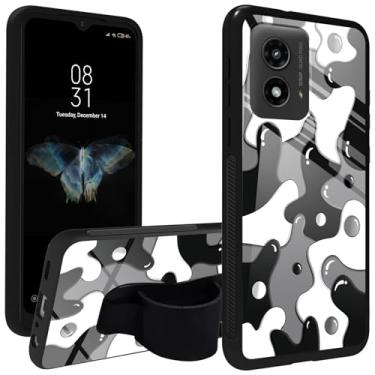 Imagem de EDGFRTOIO Capa para Moto G 5G 2024 com alça de suporte de telefone, capa traseira de policarbonato rígido de vidro temperado com absorção de choque, capa com suporte de TPU macio para Motorola Moto G