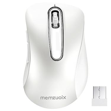 Imagem de memzuoix Mouse sem fio de 2,4 G, mouse óptico sem fio de 1200 DPI com receptor USB, mouse portátil sem fio para laptop, PC, desktop, MacBook, 5 botões (branco)