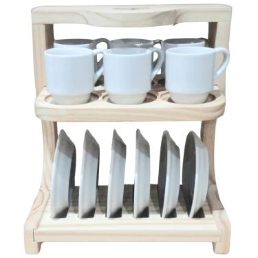 Imagem de Suporte Coração p/ 6 Xicaras Café c/ Pires - Madeira pinus