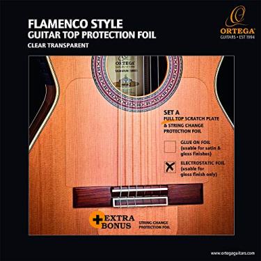 Imagem de Ortega Guitars Placa de proteção contra arranhões Flamenco Full Top com folha de mudança de corda - Eletrostática - Transparente, direita, transparente (OERP-FLAM1)