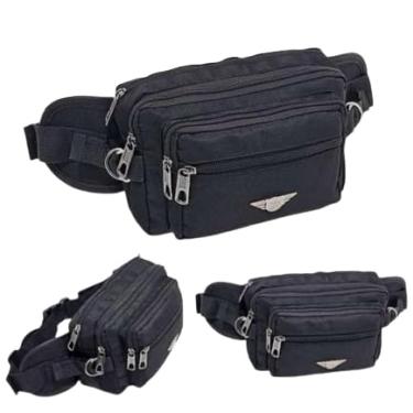 Imagem de Genérico Pochete Masculina em Lona Reforçada, Preta, Grande, Forrada