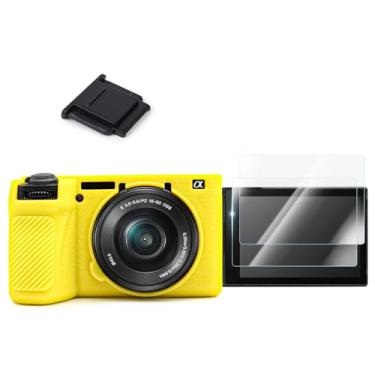 Imagem de VOVMOEYA Kit de acessórios de capa de câmera A6700 – Capa protetora de silicone para Sony Alpha 6700 [amarelo] e protetor de tela LCD para Sony A6700 [2 unidades] e capa para câmera Hot Shoe para Sony