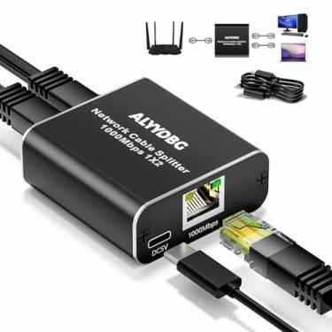 Imagem de Divisor Ethernet 1 a 2, divisor ALYYDBG RJ45 de 1000 Mbps com cabo de alimentação USB, divisor LAN Gigabit usando cabo Cat5/5e/6/7/8 para computadores portáteis, PC, TV, PS5, Xbox
