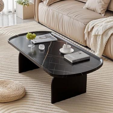 Imagem de Mesa de centro oval, mesas de centro modernas de meados do século, mesa central de coquetel de grão de madeira com pernas de mesa de madeira maciça, para sala de estar e quarto